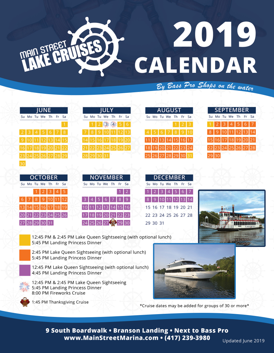2018 Lake Cruise Calendar Main Street Lake Cruises